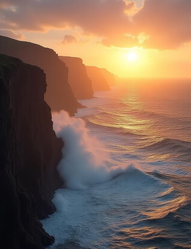 Stunning landscape of Antrim coast at sunrise